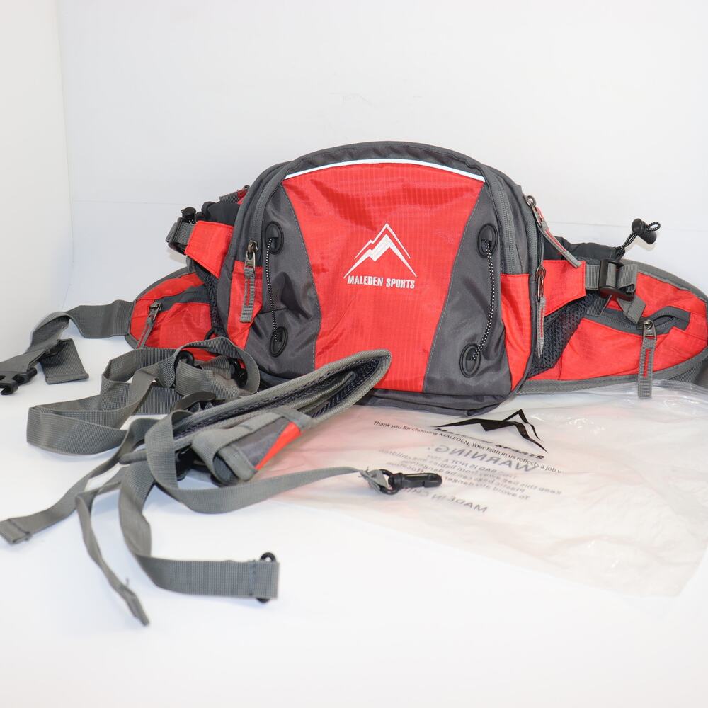 Maleden‎ Sports Hiking Waist Pack – Red/Gray, New with Bag, Multiple Pockets